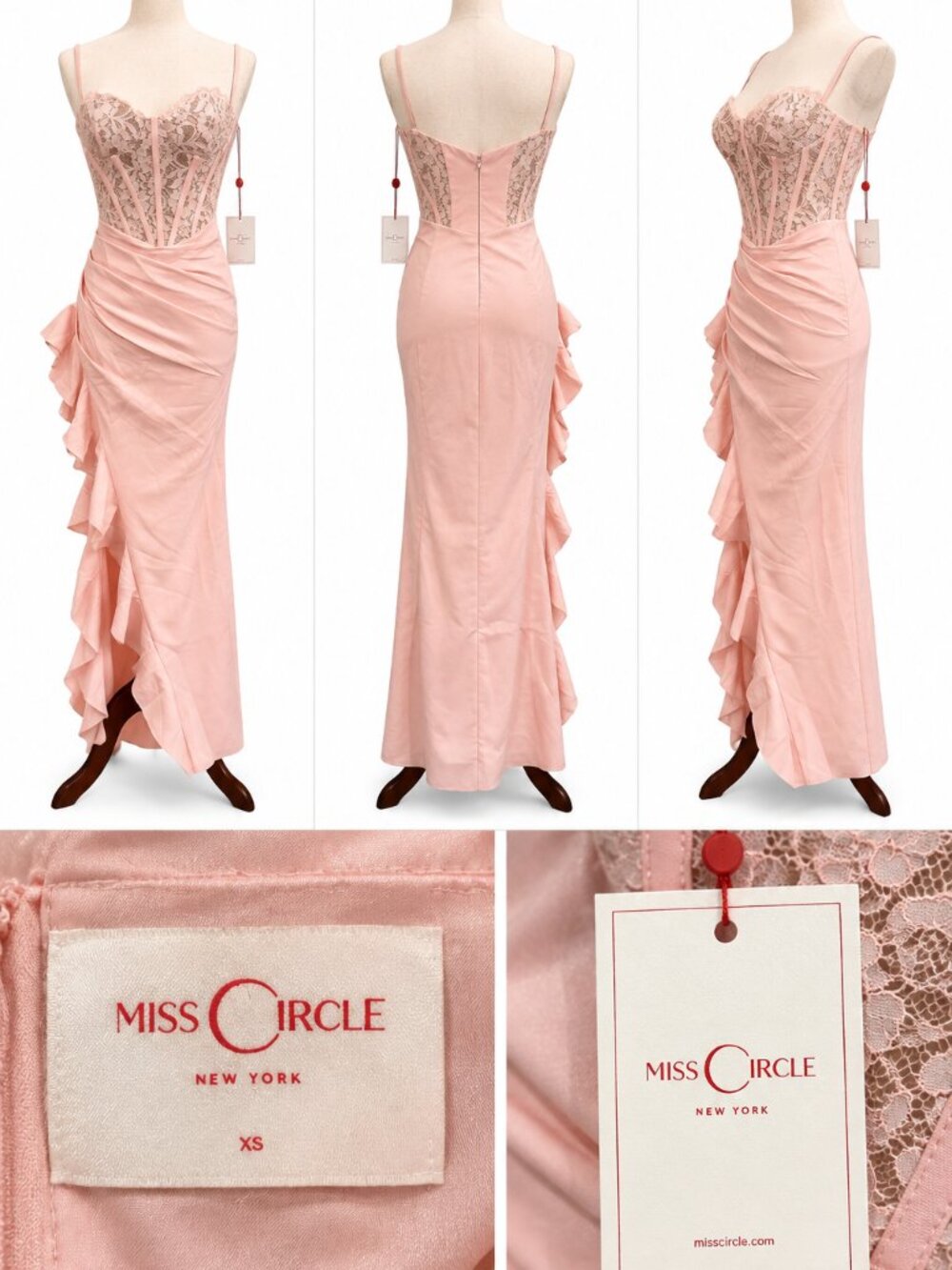 MISS CIRCLE JUNIA PINK LACE CORSET MAXI DRESS – SIZE XS – NWT